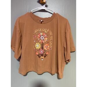 Belle du Jour Flower Child Graphic Tee Womens XL Cropped Boho Retro Shirt